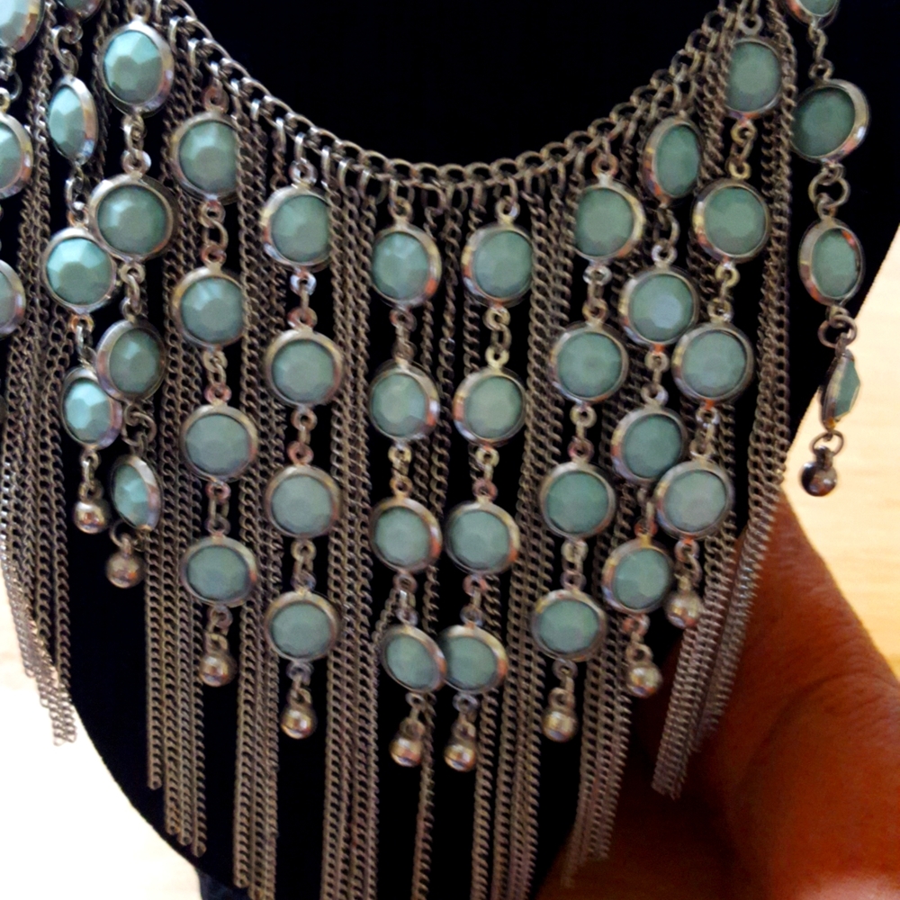 Statement Mint Green Dangle Fringe Necklace - Women Jewelry